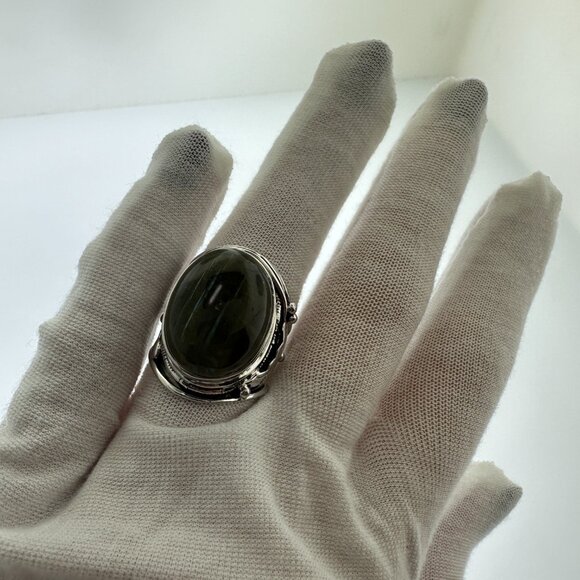 925 Sterling Silver Green Labradorite Statement Ring - Size 8.25 - Picture 7 of 11